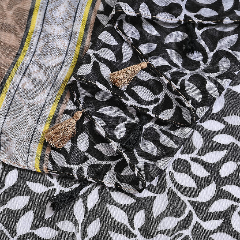 Closeout Deal New Arrival Leaves Pattern Scarf (One Size, 180x87 cm) - Black