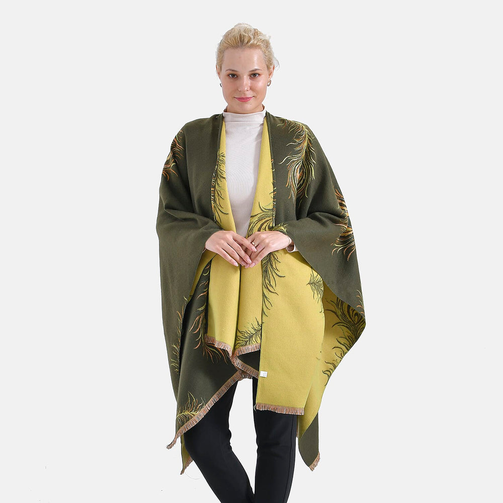 The Most Sumptuous Scarf at TJC - Super Soft Peacock Feather Print Wrap-on - Olive Green