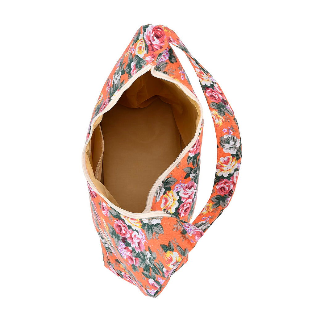 Floral Slouch Tote Bag - Orange