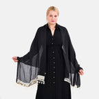 Closeout Deal - Scarf with Fringes and Beads - Black
