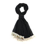 Closeout Deal - Scarf with Fringes and Beads - Black