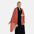 Closeout Deal - Scarf with Fringes and Beads - Terracotta