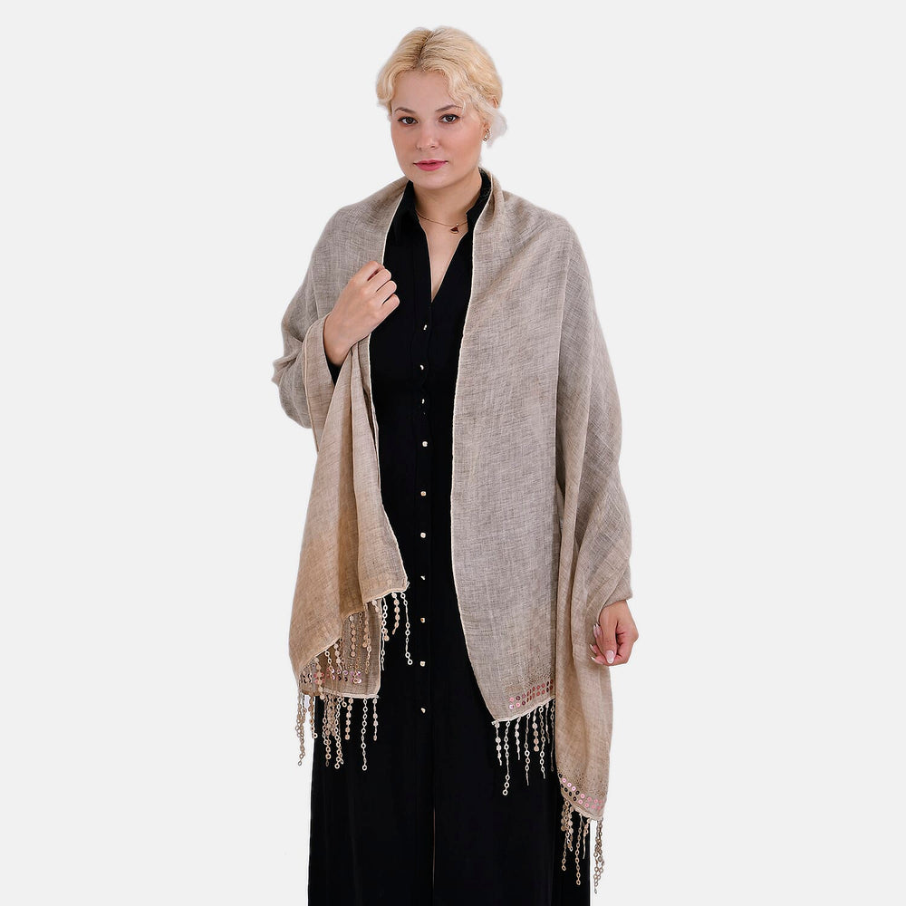 Closeout Deal - Scarf with sequins and tassels - Beige