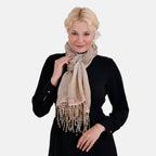 Closeout Deal - Scarf with sequins and tassels - Beige