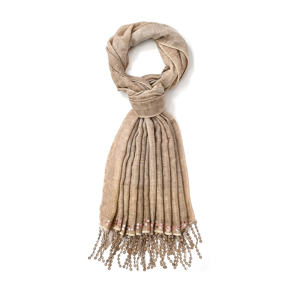 Closeout Deal - Scarf with sequins and tassels - Beige