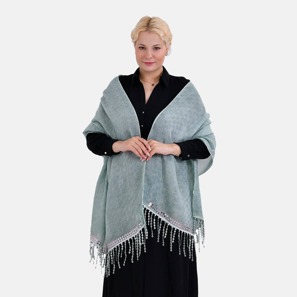 Closeout Deal - Scarf with sequins and tassels - Grey
