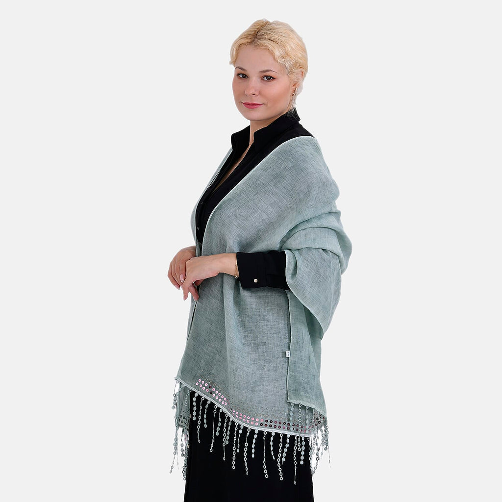 Closeout Deal - Scarf with sequins and tassels - Grey