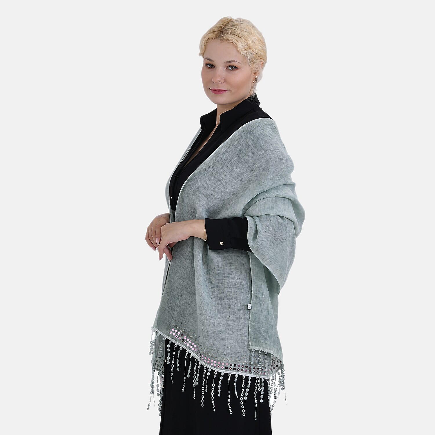 Closeout Deal - Scarf with sequins and tassels - Grey