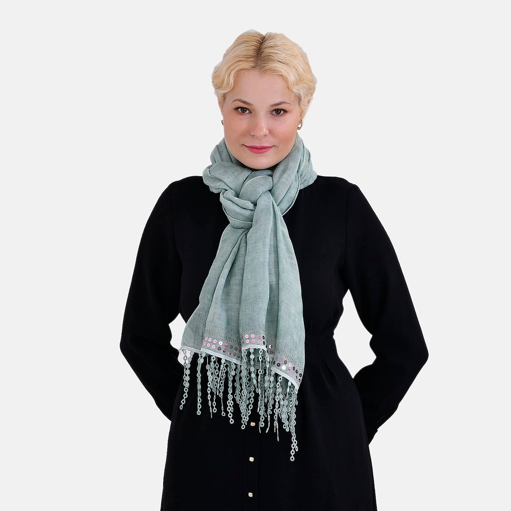 Closeout Deal - Scarf with sequins and tassels - Grey