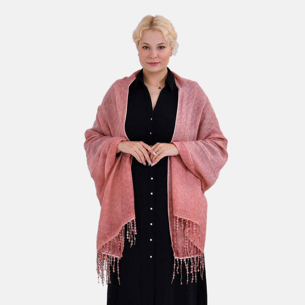 Closeout Deal - Scarf with sequins and tassels - Salmon