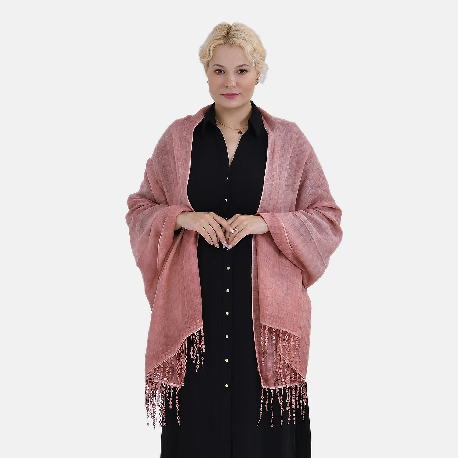 Closeout Deal - Scarf with sequins and tassels - Salmon