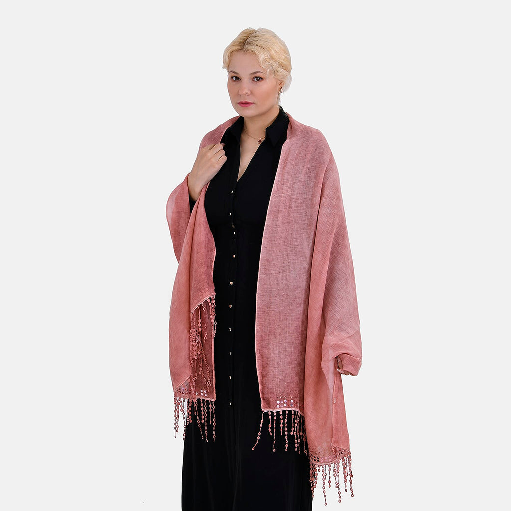 Closeout Deal - Scarf with sequins and tassels - Salmon