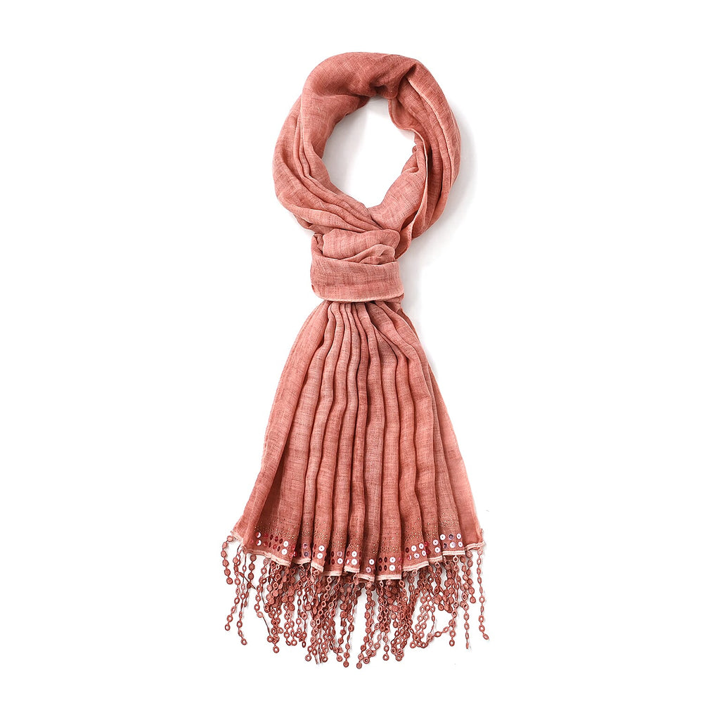 Closeout Deal - Scarf with sequins and tassels - Salmon