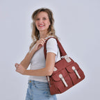 Polyester Solid Crossbody Bag (Size 37x14x31 cm) - Brown & Green