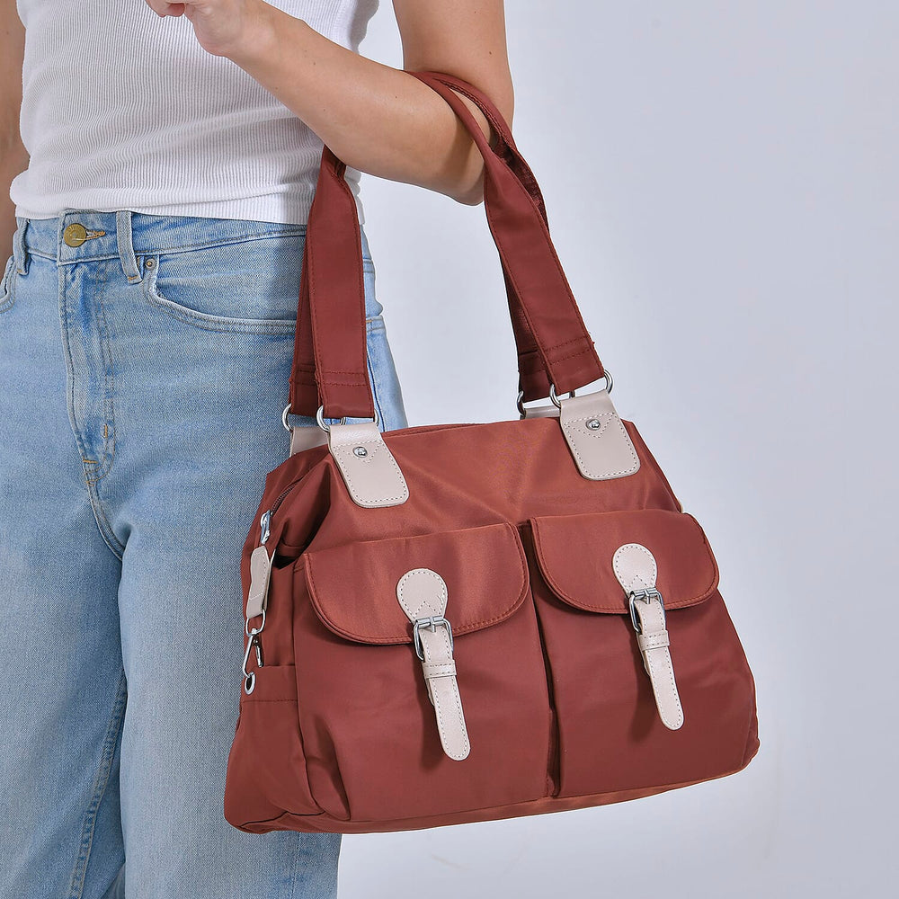 Polyester Solid Crossbody Bag (Size 37x14x31 cm) - Brown & Green