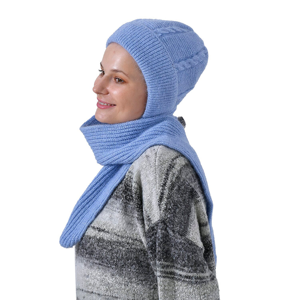 Winters Must Buy - Solid Beanie Cozy Cap and Scarf Set - Blue