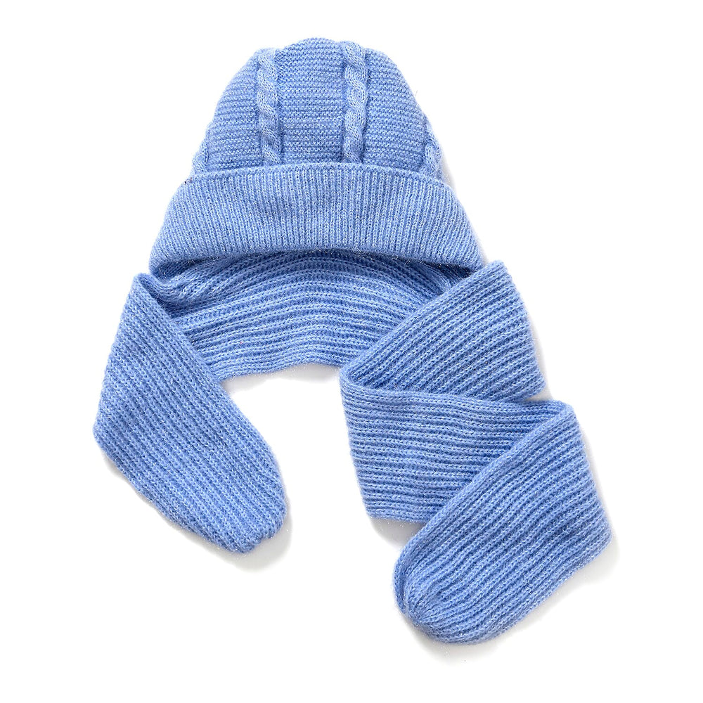 Winters Must Buy - Solid Beanie Cozy Cap and Scarf Set - Blue