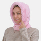3-in-1 Cosy Warm Plush Faux Fur Sherpa Lined Winter Hat Scarf - Pink