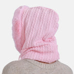 3-in-1 Cosy Warm Plush Faux Fur Sherpa Lined Winter Hat Scarf - Pink