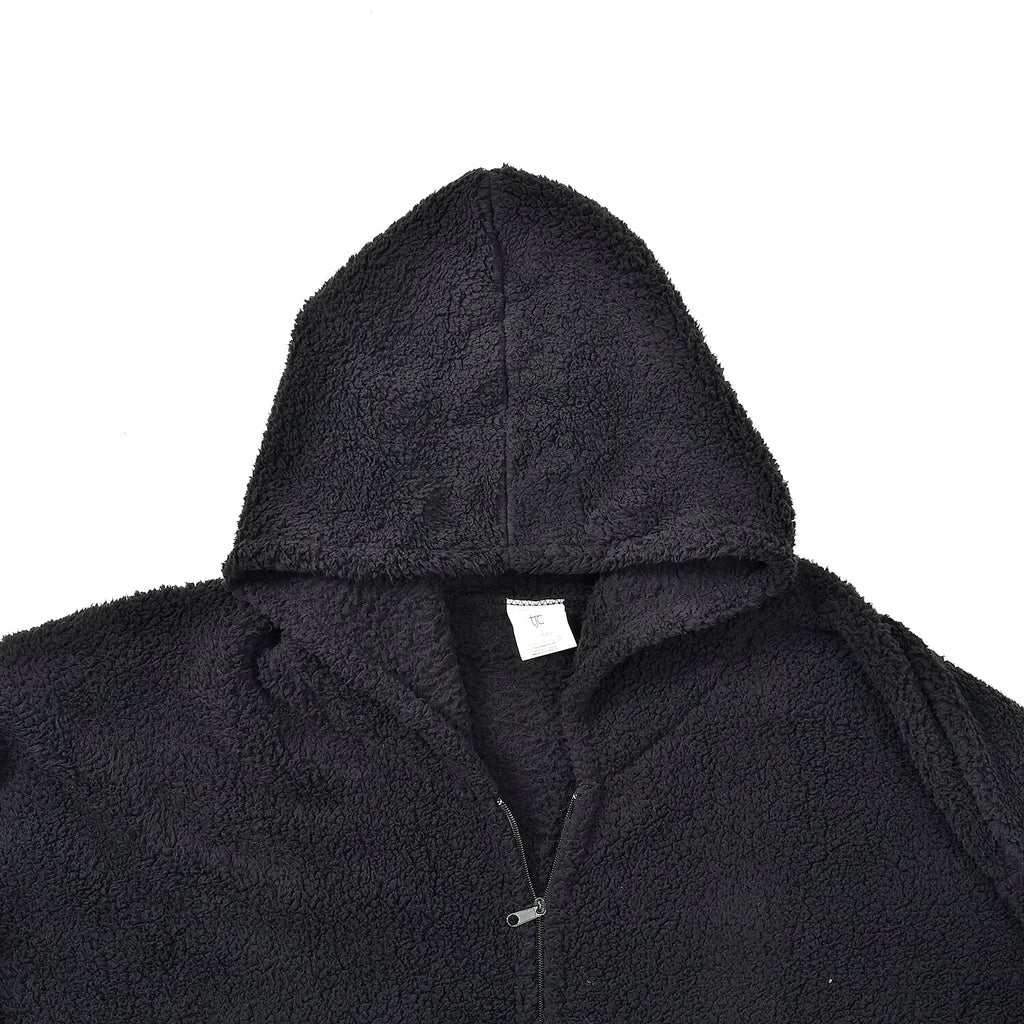 Adults’ Solid Colour Sherpa Blanket Hoodie with Zip Front & Side Pockets