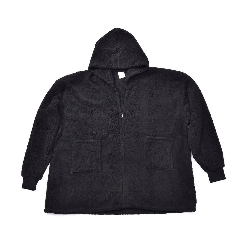 Adults’ Solid Colour Sherpa Blanket Hoodie with Zip Front & Side Pockets