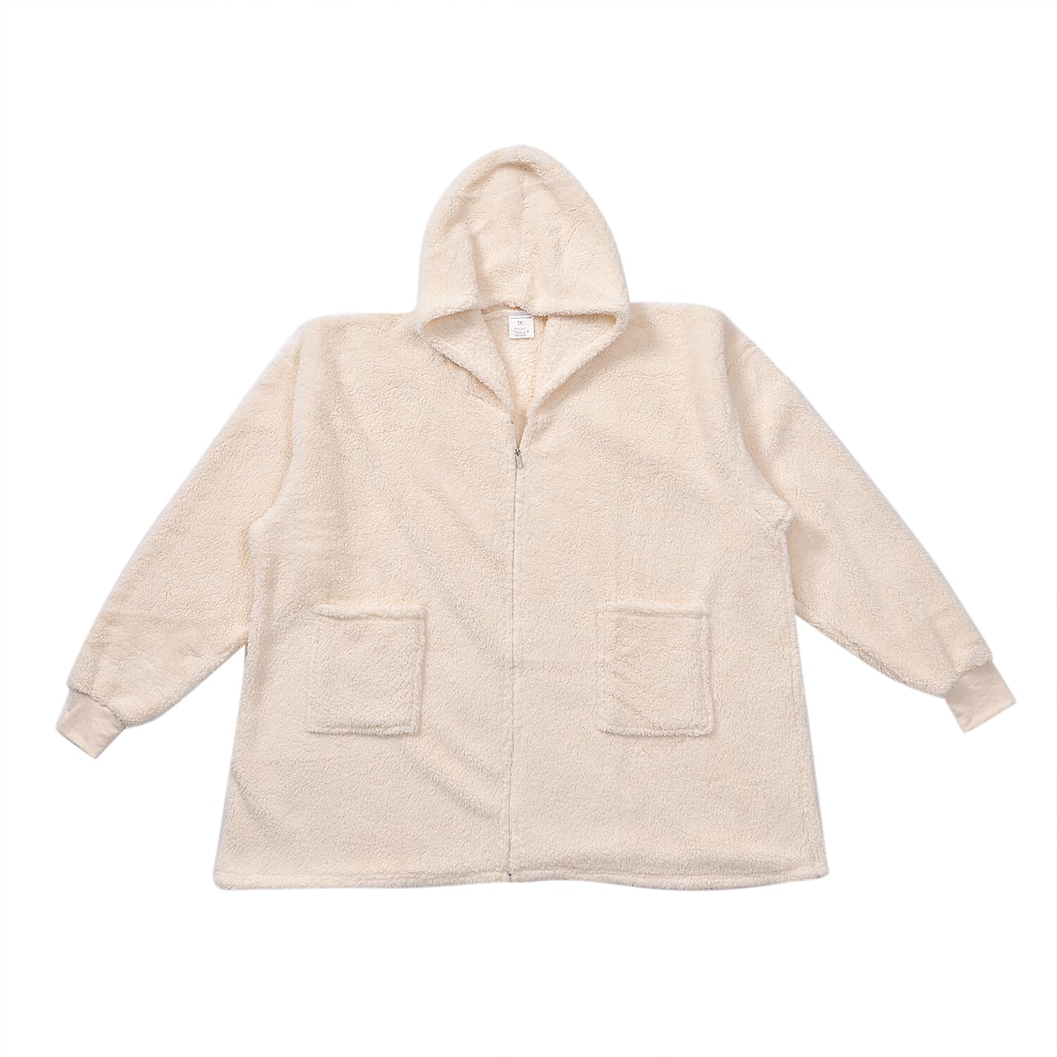 Unisex Super Soft Sherpa Zip Up Hoodie With Pockets - Up To Size 30 - Ivory