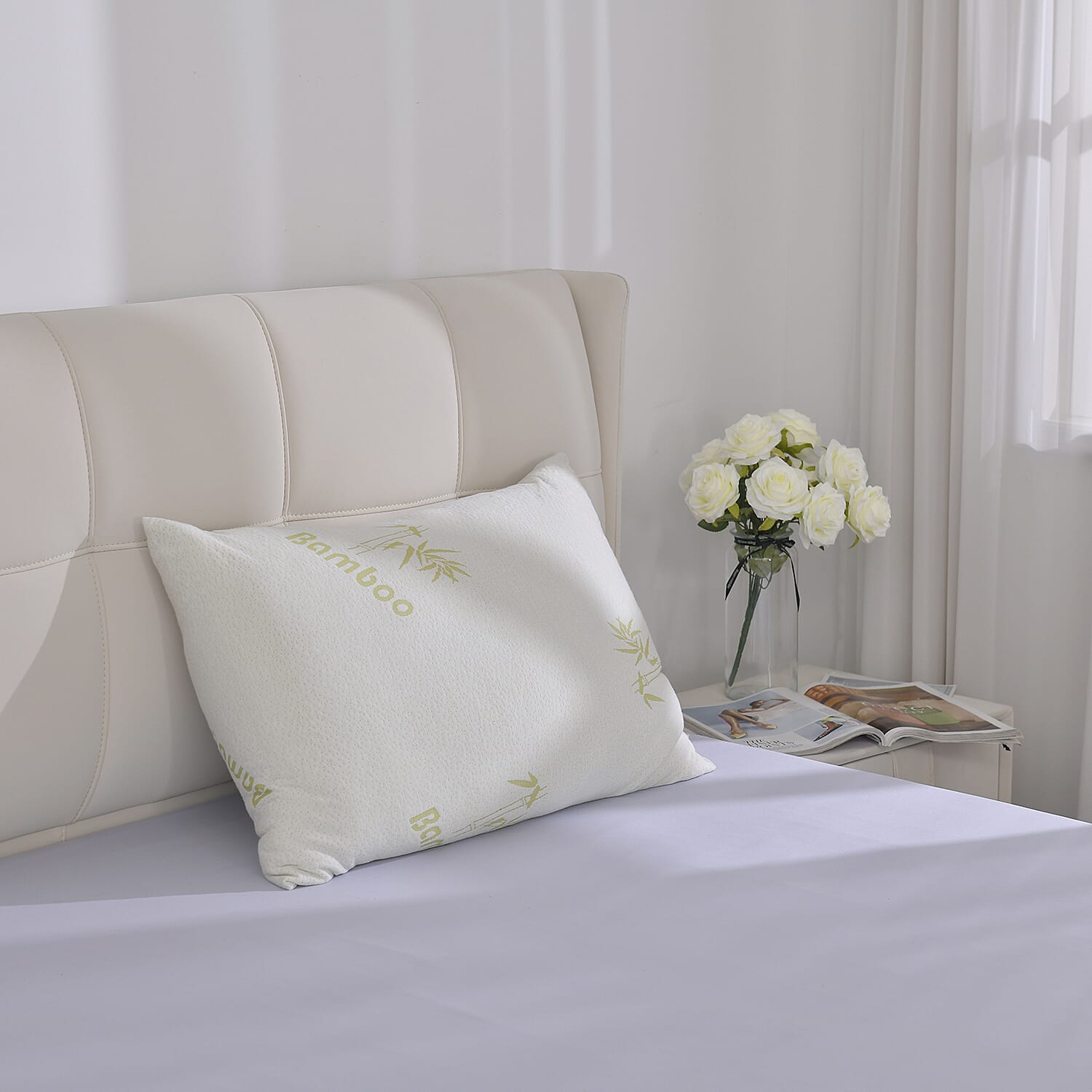 Bamboo Solid Pillow (Size 75x50 cm) - White