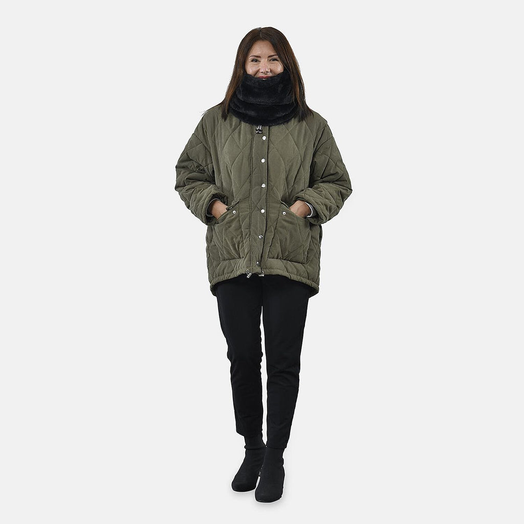 Faux Fur Snood with Drawstring (Size 35x28 Cm) - Black