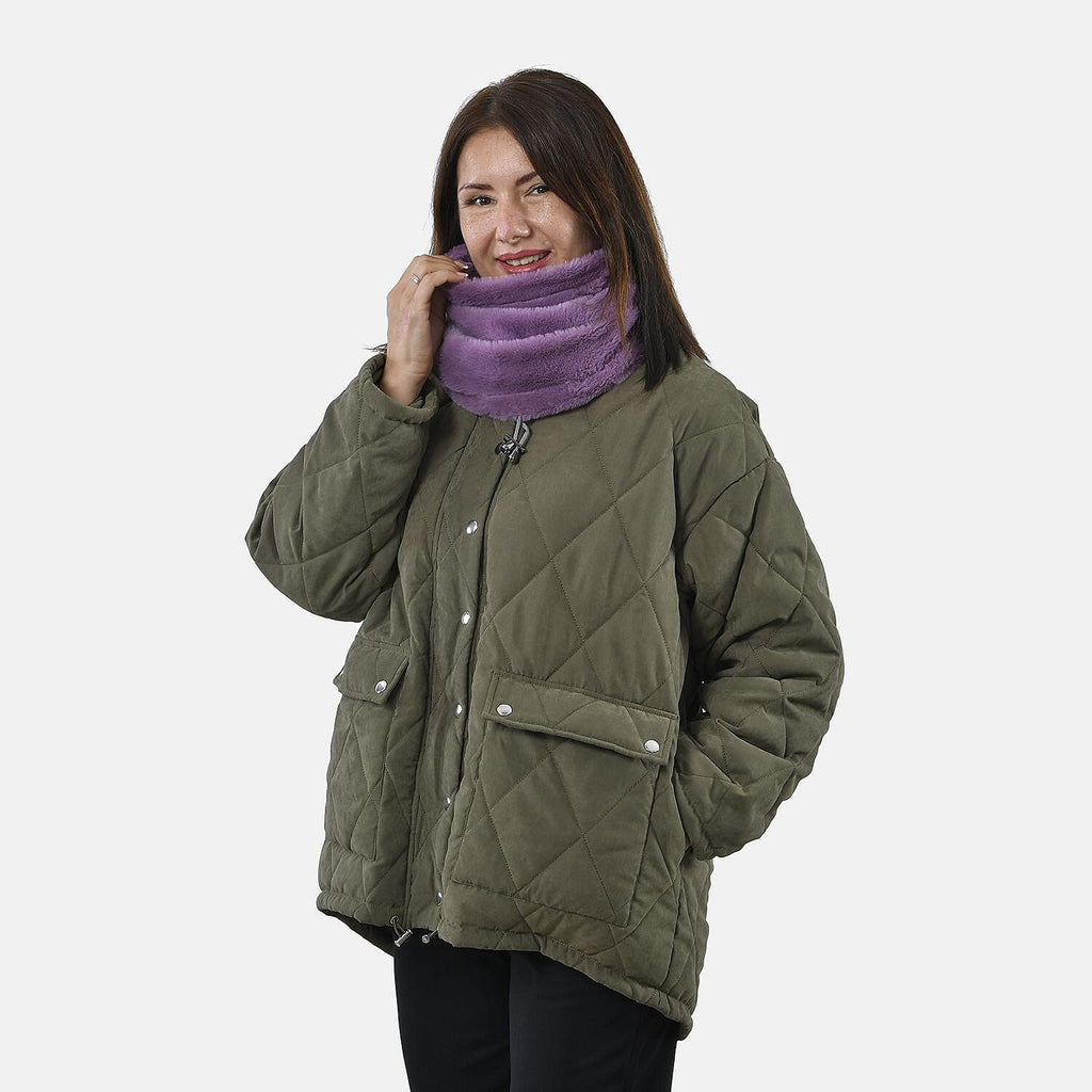 Faux Fur Snood with Drawstring (Size 35x28 Cm) - Purple