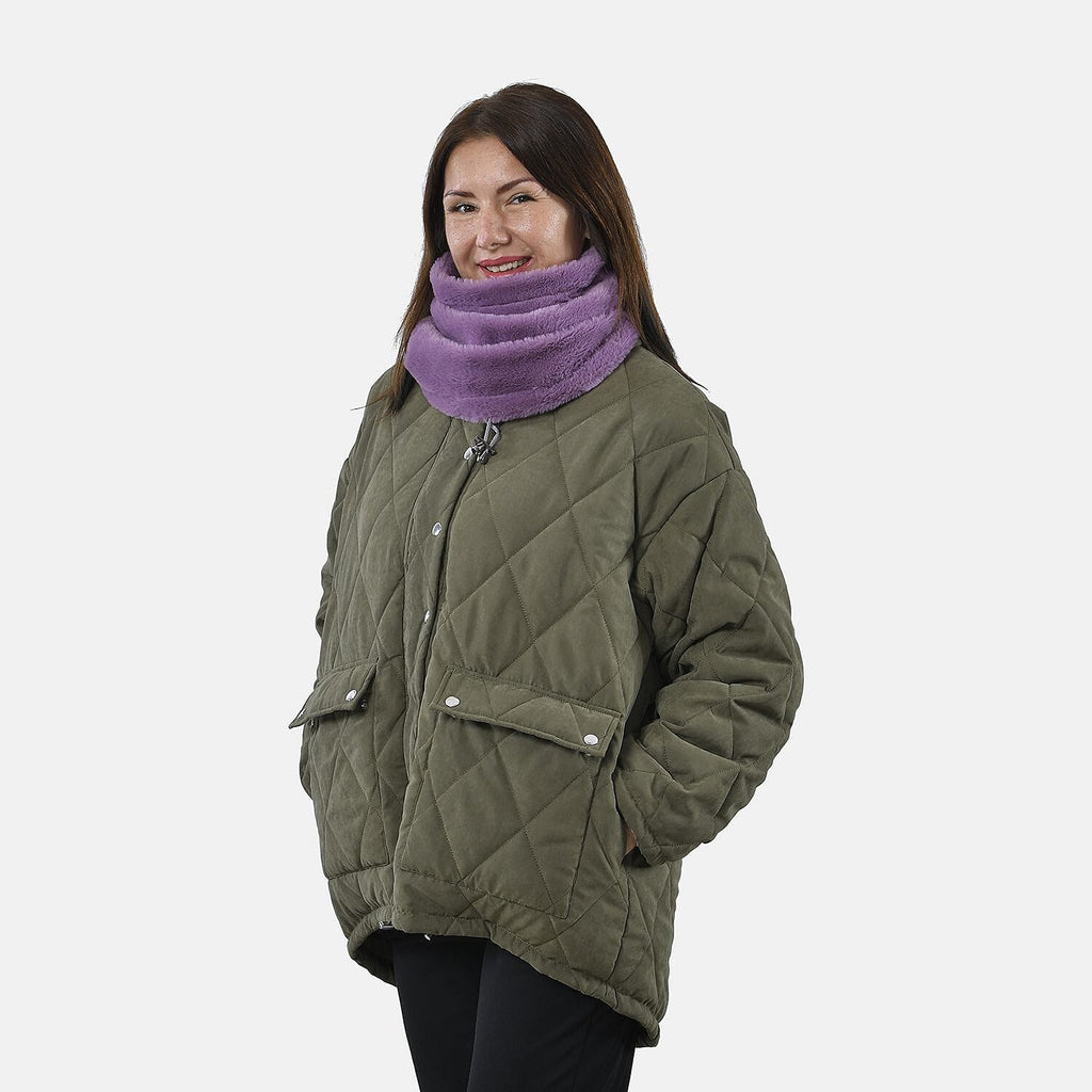 Faux Fur Snood with Drawstring (Size 35x28 Cm) - Purple