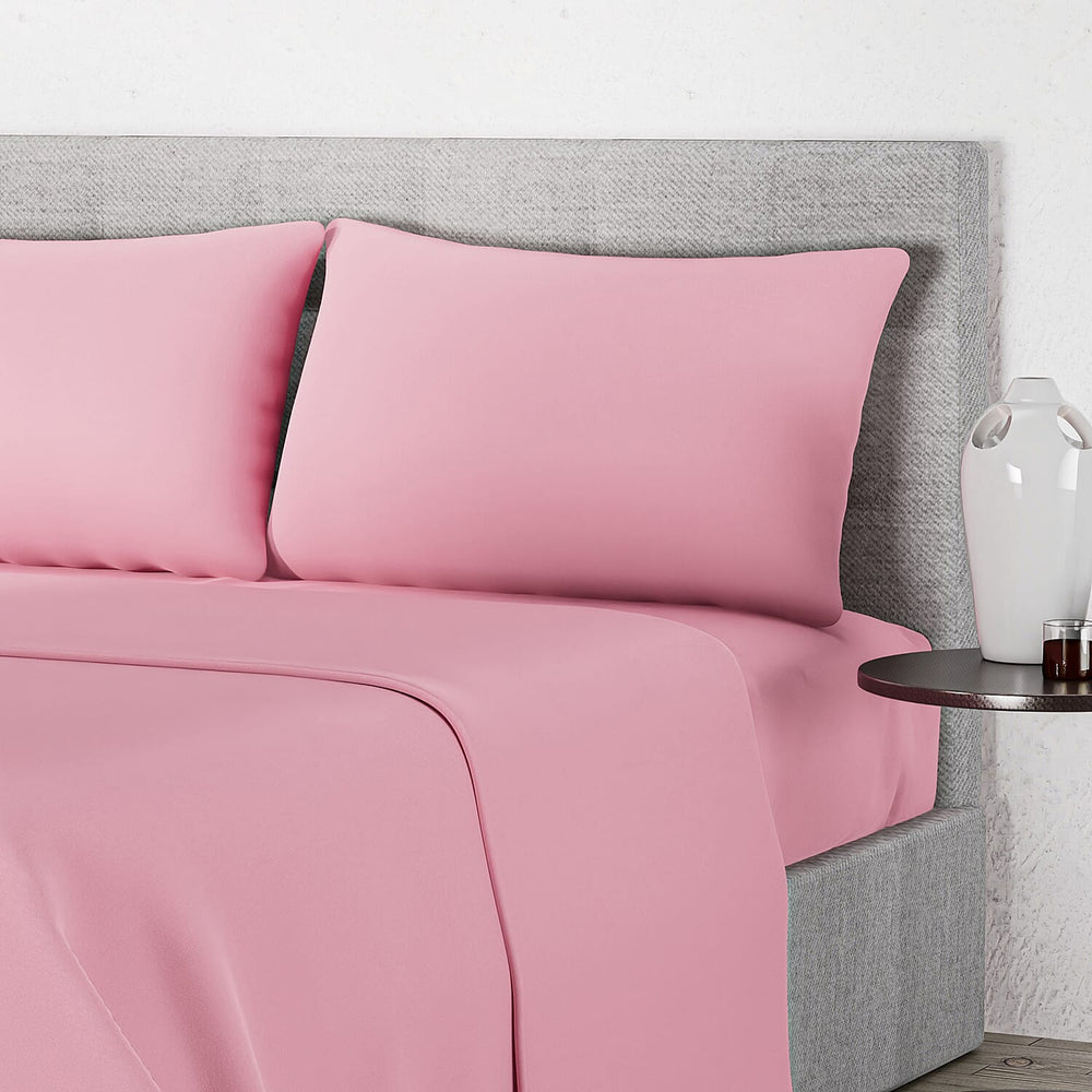 4 Piece Set - Flat - Fitted Bedsheets with 2 Pillow Cases (Double Size) - Pink