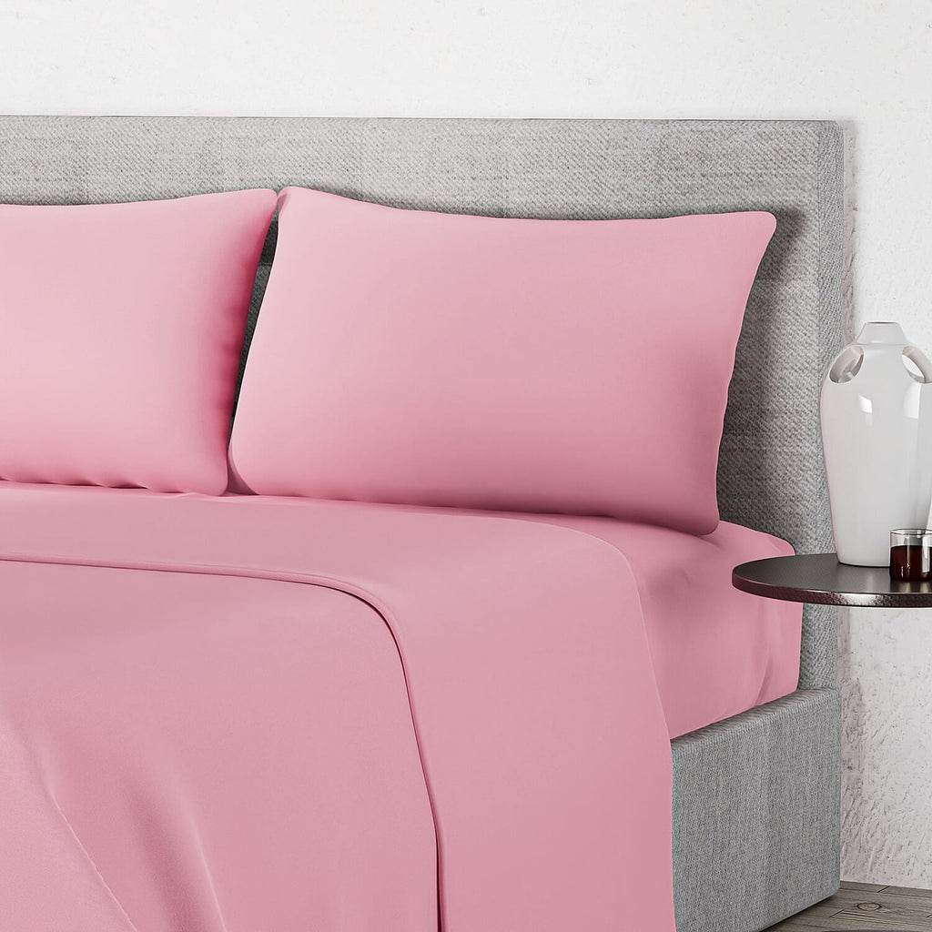 4 Piece Set - Flat - Fitted Bedsheets with 2 Pillow Cases (Double Size) - Pink