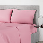 4 Piece Set - Flat - Fitted Bedsheets with 2 Pillow Cases (Double Size) - Pink
