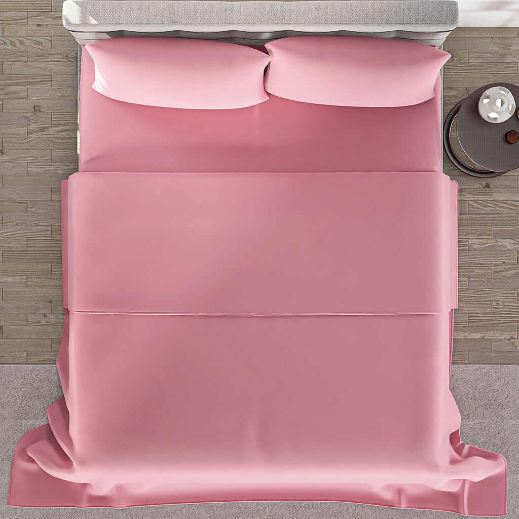 4 Piece Set - Flat - Fitted Bedsheets with 2 Pillow Cases (Double Size) - Pink