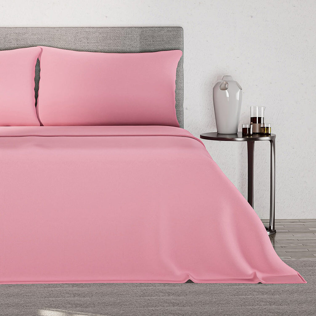 4 Piece Set - Flat - Fitted Bedsheets with 2 Pillow Cases (Double Size) - Pink