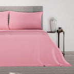 4 Piece Set - Flat - Fitted Bedsheets with 2 Pillow Cases (Double Size) - Pink