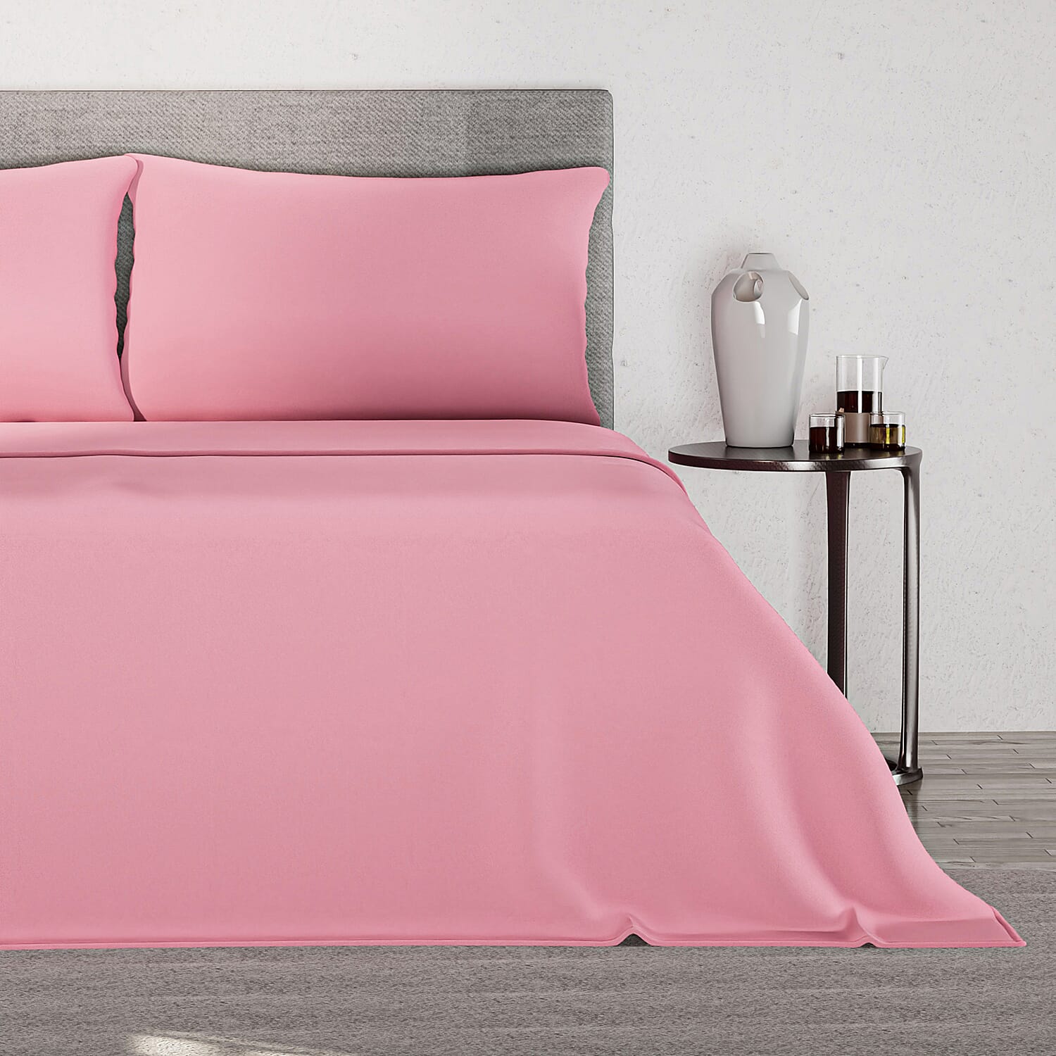4 Piece Set - Flat - Fitted Bedsheets with 2 Pillow Cases (Double Size) - Pink