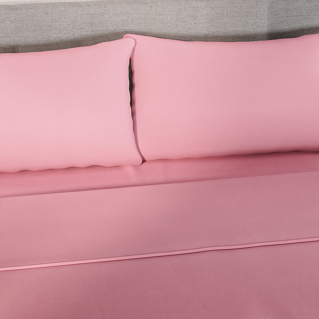 4 Piece Set - Flat - Fitted Bedsheets with 2 Pillow Cases (Double Size) - Pink