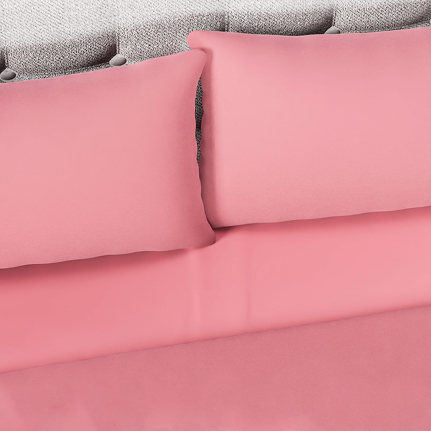4 Piece Set - Flat - Fitted Bedsheets with 2 Pillow Cases (Double Size) - Pink