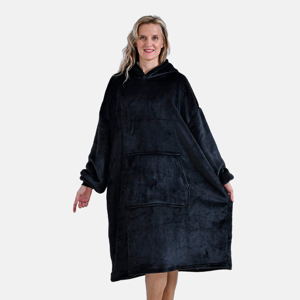 Mega Winter Closeout - Super Soft Fleeced Hoodie Blanket (One Size) - Black