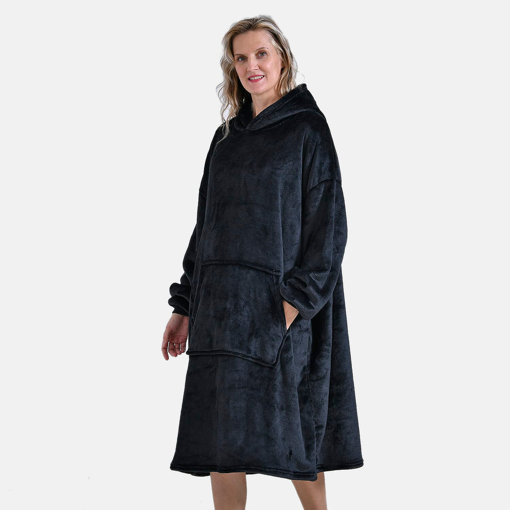 Mega Winter Closeout - Super Soft Fleeced Hoodie Blanket (One Size) - Black