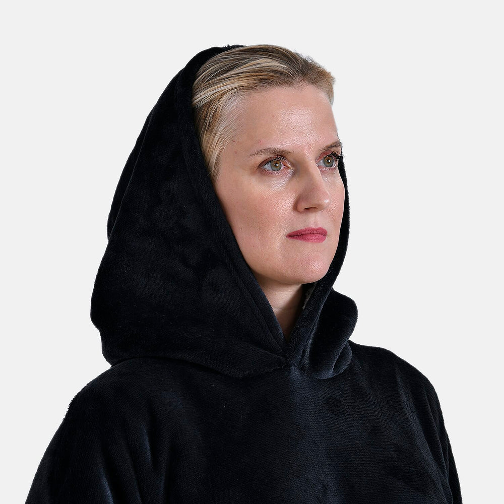 Mega Winter Closeout - Super Soft Fleeced Hoodie Blanket (One Size) - Black