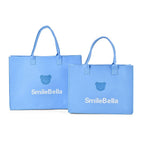 Set of 2 Felt Gift Printed (Bear, Smilebella, Happy Shopping) Tote Bag - Blue