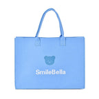 Set of 2 Felt Gift Printed (Bear, Smilebella, Happy Shopping) Tote Bag - Blue