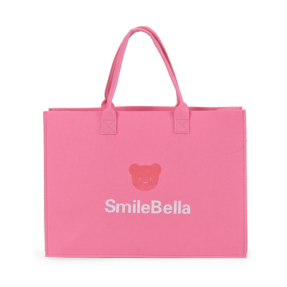 Set of 2 Felt Gift Printed (Bear, Smilebella, Happy Shopping) Tote Bag - Pink