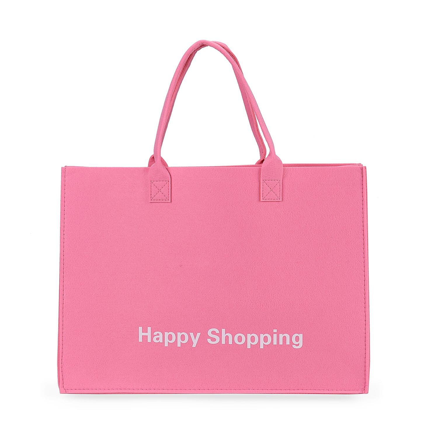 Set of 2 Felt Gift Printed (Bear, Smilebella, Happy Shopping) Tote Bag - Pink