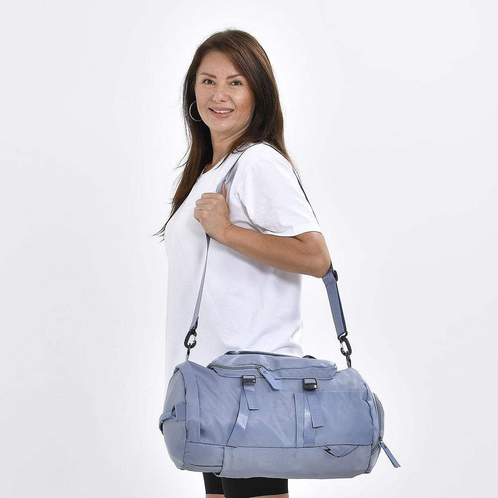 Multi-Function Travel Bag with Backpack Straps & 4 Exterior Zipped Pockets - Blue