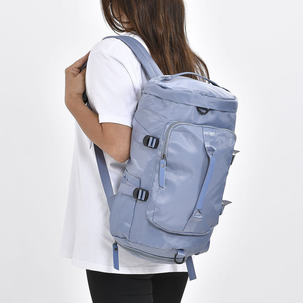 Multi-Function Travel Bag with Backpack Straps & 4 Exterior Zipped Pockets - Blue