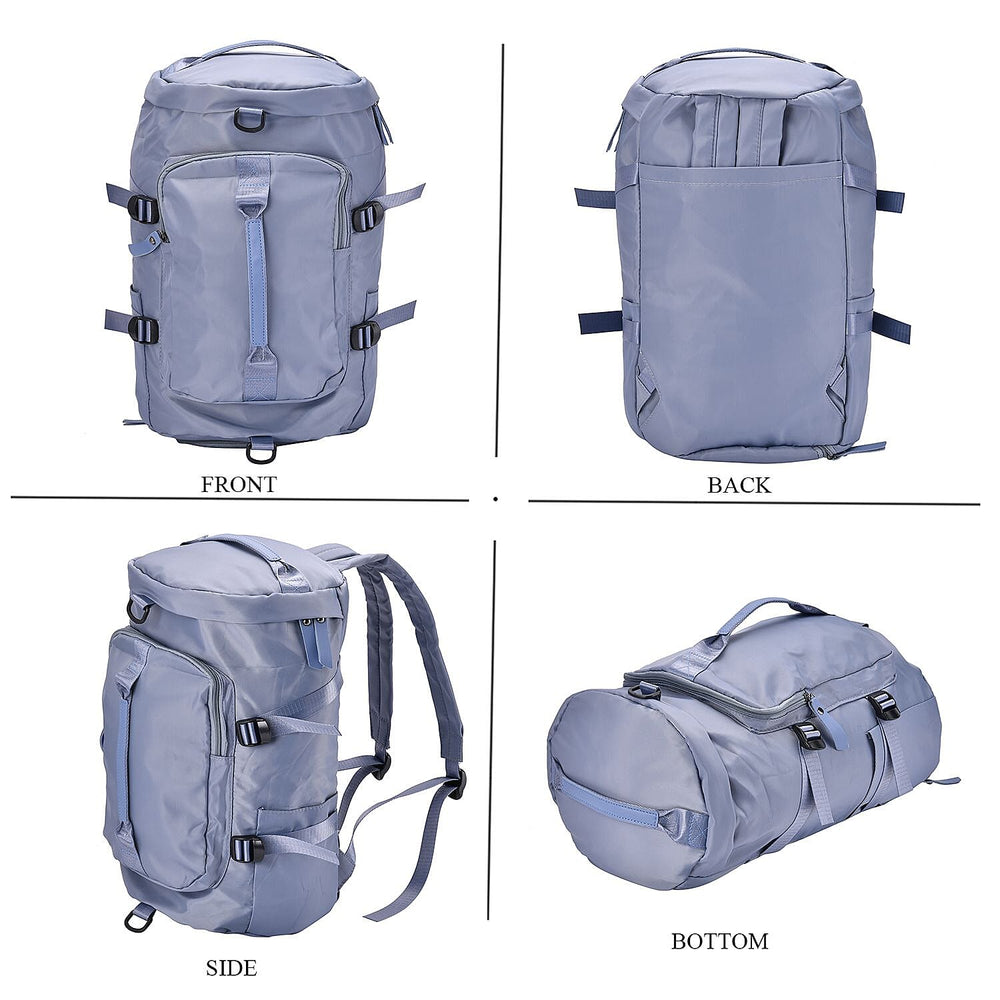 Multi-Function Travel Bag with Backpack Straps & 4 Exterior Zipped Pockets - Blue