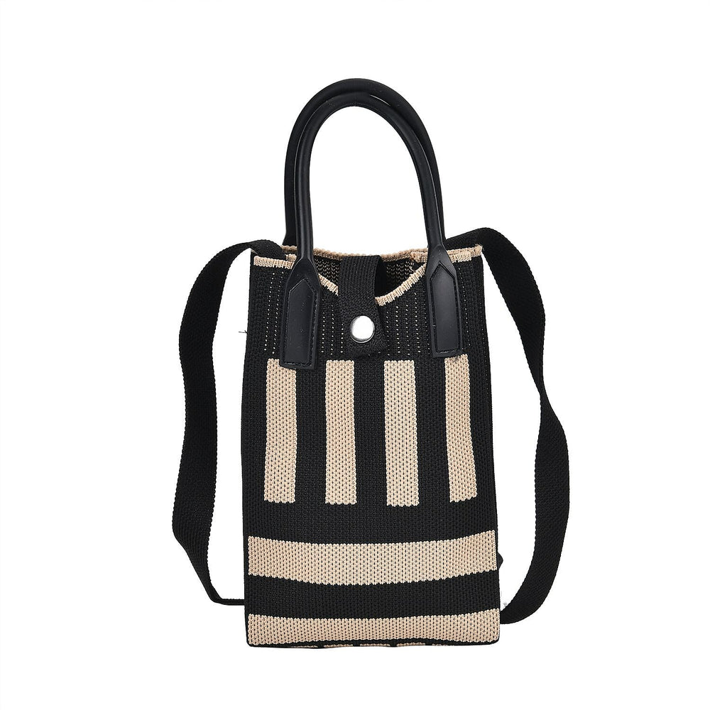 Stripe Pattern Crossbody Bag with Handle Drop - Khaki & Black